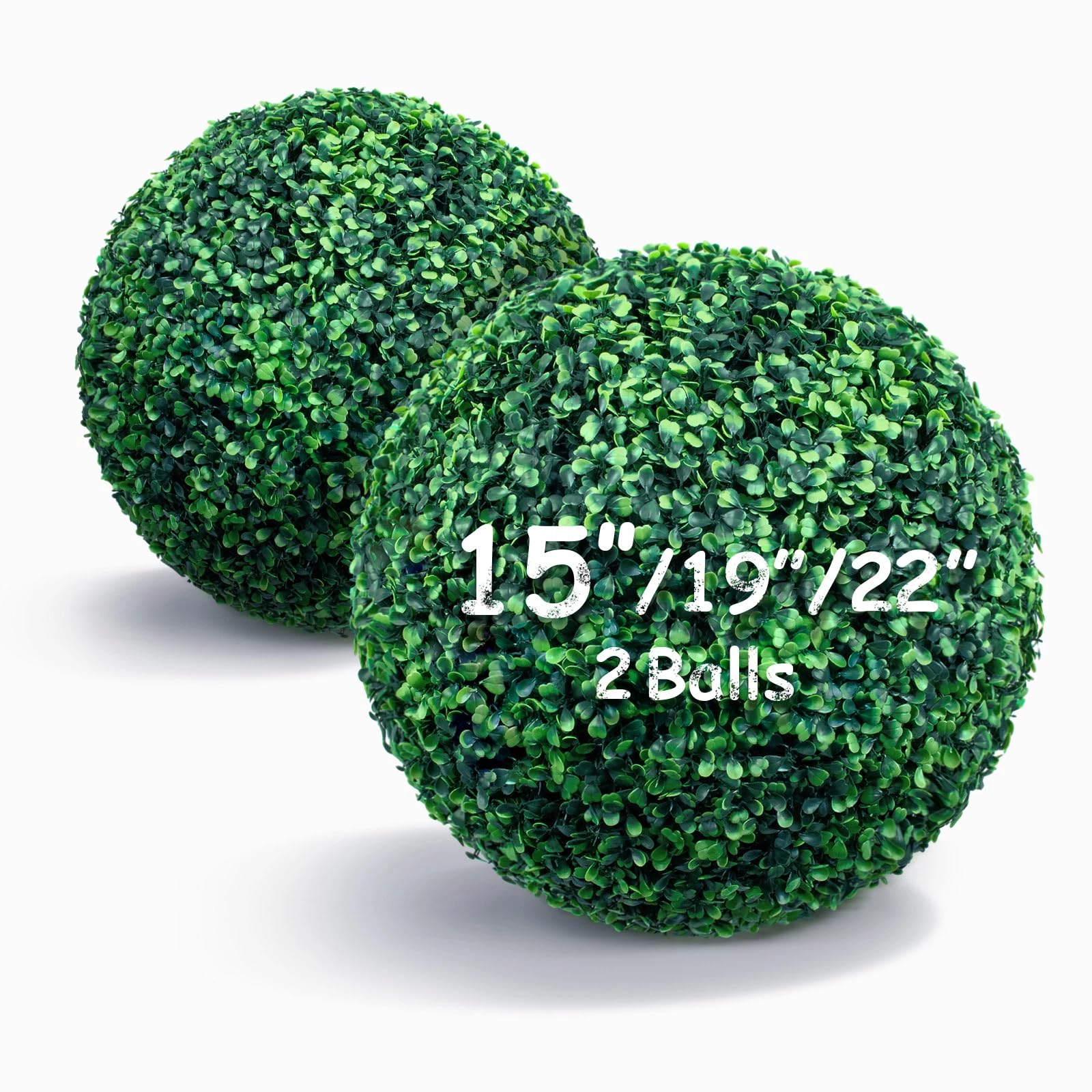 15 Inch 2 Packs Artificial Boxwood Balls Topiary Balls, 4 Layers of UV-Resistant Greenery Balls Indoor Outdoor Garden, Backyard, Patio, Front Door – Assembly Required
