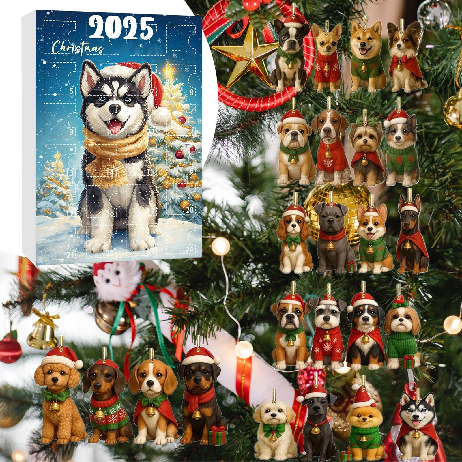 Calendario Countdown Con Ciondolo Cane Decor 2D Piatta Riutilizzabile | Calendario Decor Canino 24 Giorni Countdown Natale Per Famiglia Amanti Cani Bambini Casa Giardino