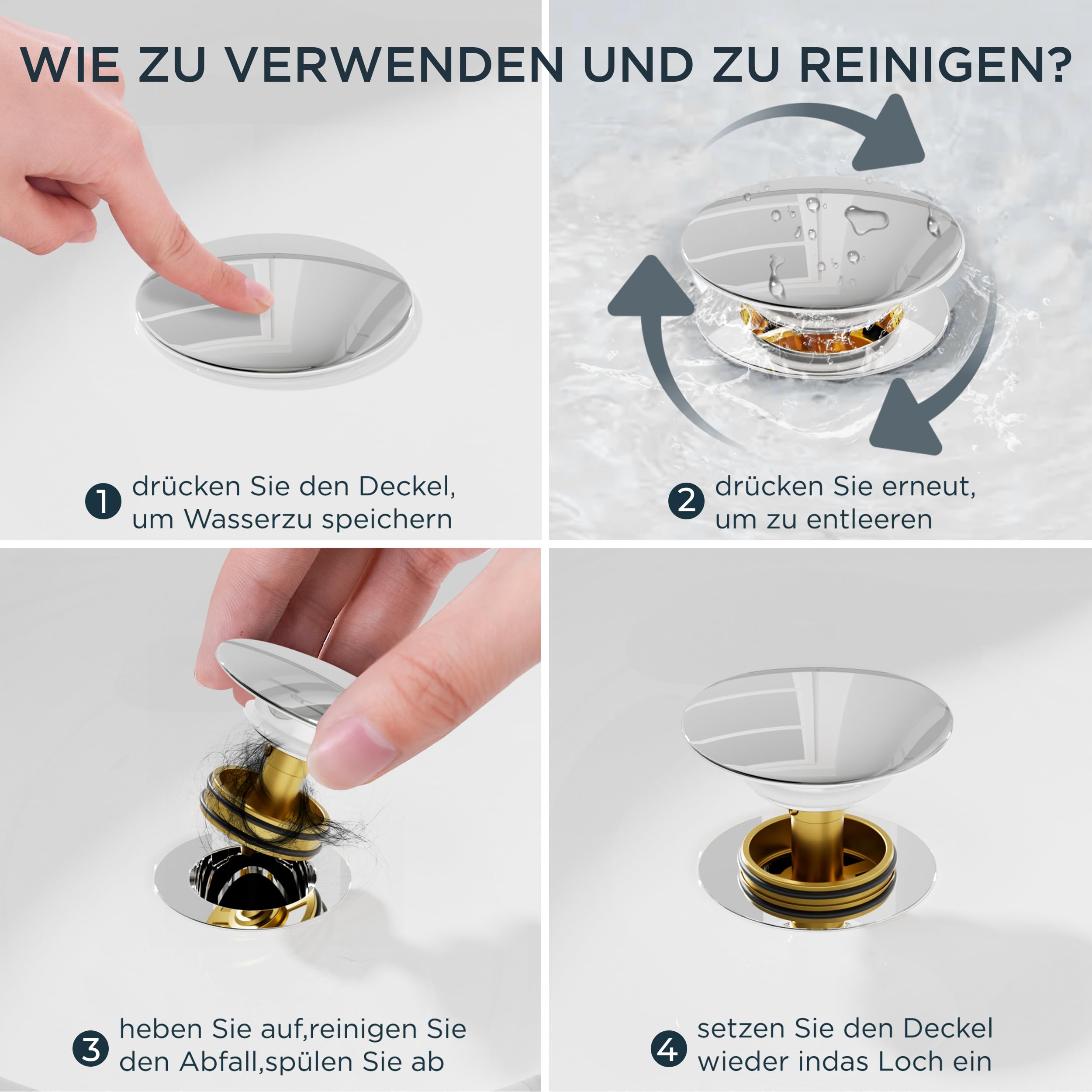 FORIOUS Wasserhahn Bad Hoch mit Ablaufgarnitur,360° Drehbar Edelstahl Waschtischarmatur Hoch mit Warm/Kaltwasser Mischbatterie Einfache Montage für Badezimmer Waschbecken