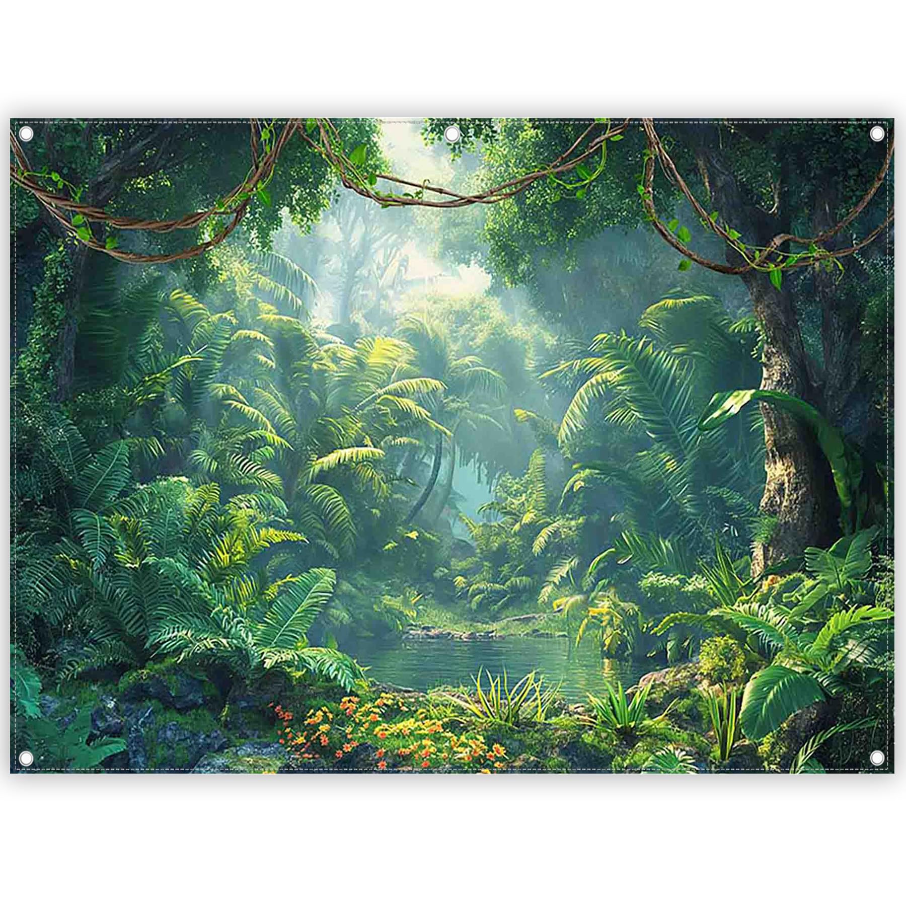 ZTHMOE Fabric 8x6ft Jungle Forest Photography Backdrop Rainforest Tropical Natural Scenery River Background Summer Adventure Party Decorations Photo Banner Props: 8'x6'