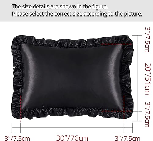 Vista 134 de Fundas de almohada de satén negro con volantes para cabello y piel, juego estándar de 2 fundas de almohada de seda negra con cierre de sobre