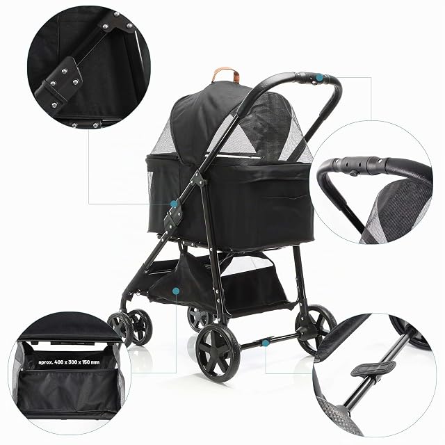 Foto 4 de 8 de Fudajo Carrito para perros 2en1 plegable negro carro de mascotas con bolsa de transporte desmontable