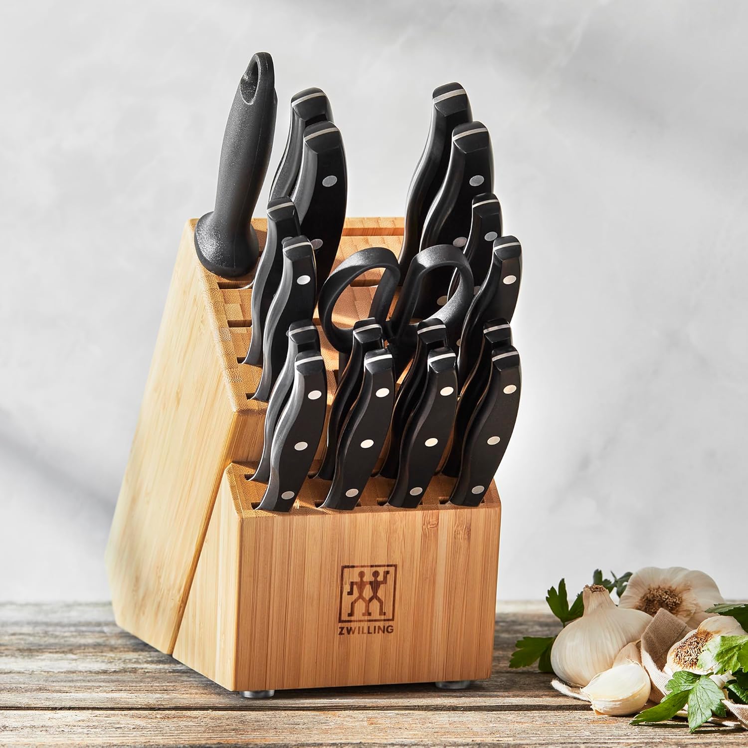 ZWILLING Twin Signature 19-Piece German Knife Set with Block, Made in Company-Owned German Factory with Special Formula Steel perfected for almost 300 Years Light Brown 19-pc
