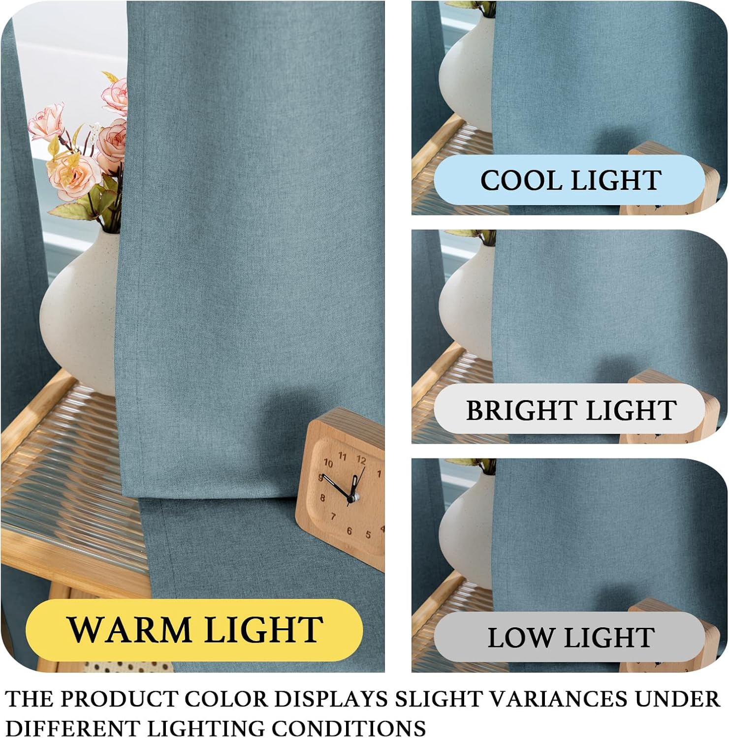 H.VERSAILTEX Grommet Natural Linen Textured Kitchen Curtains 45 inch Length, Thick Faux Linen Room Darkening Window Treatment Set for Farmhouse/Bedroom 52W x 45L,2 Panels,Heather Stone Blue