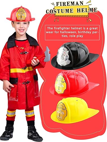 Miniatura 3 de Restroma Paquete de 4 sombreros de bombero de plástico para niños, casco de bombero con correa de ajuste para niños y niñas