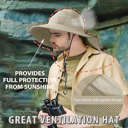 Miniatura 4 de Tirrinia Wide Brim Sun Hat with Neck Flap UPF 50 Hiking Safari Fishing Caps for Men and Women
