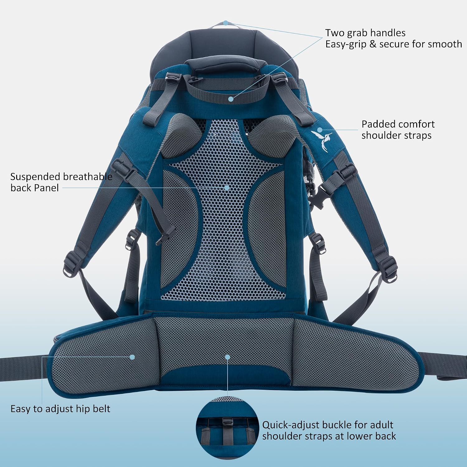WIPHA Ultralight Baby Backpack Carrier, Toddler Hiking Backpack with Safety Seat, Ergonomic Baby Hiking Backpack Carrier, Adjustable Hiking Backpack for Kids (Blue)