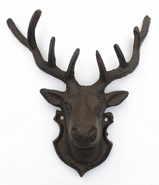 Spring life CAST IRON RUSTIC WALL MOUNTED METAL REINDEER DEER STAG HEAD WITH ANTLERS in 2 colours (Brown)