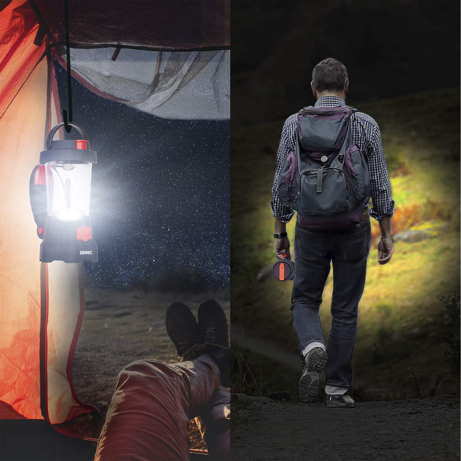 Duronic Camping Lantern LED Torch Hurricane Hiking SOS Electric Red