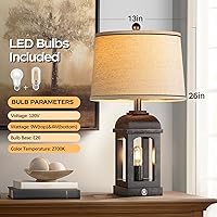 Vista 5 de QiMH Lámpara de mesa para sala de estar, lámparas de estilo rústico con USB A+C y luz nocturna, lámparas de noche rústicas de 26 pulgadas con bronce