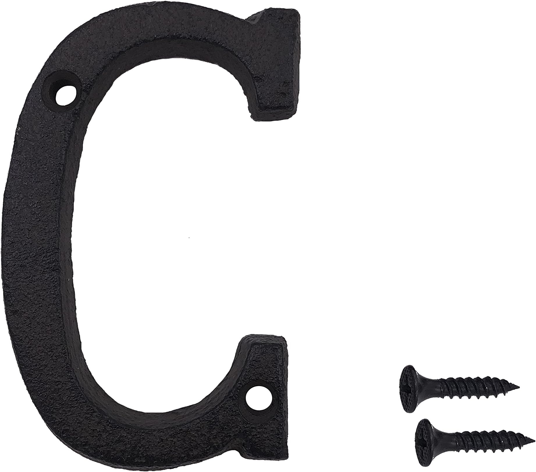 TripDock 3 Inch Wrought Iron House Number, Matching Screws Included Black Letter C