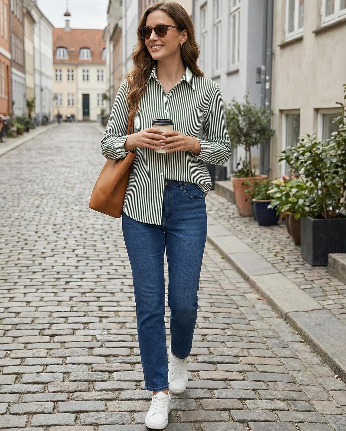 Beninos Striped Button Down Shirts for Women Dress Shirts Long Sleeve Casual Collared Office Work Shirt with Pocket - Image 2