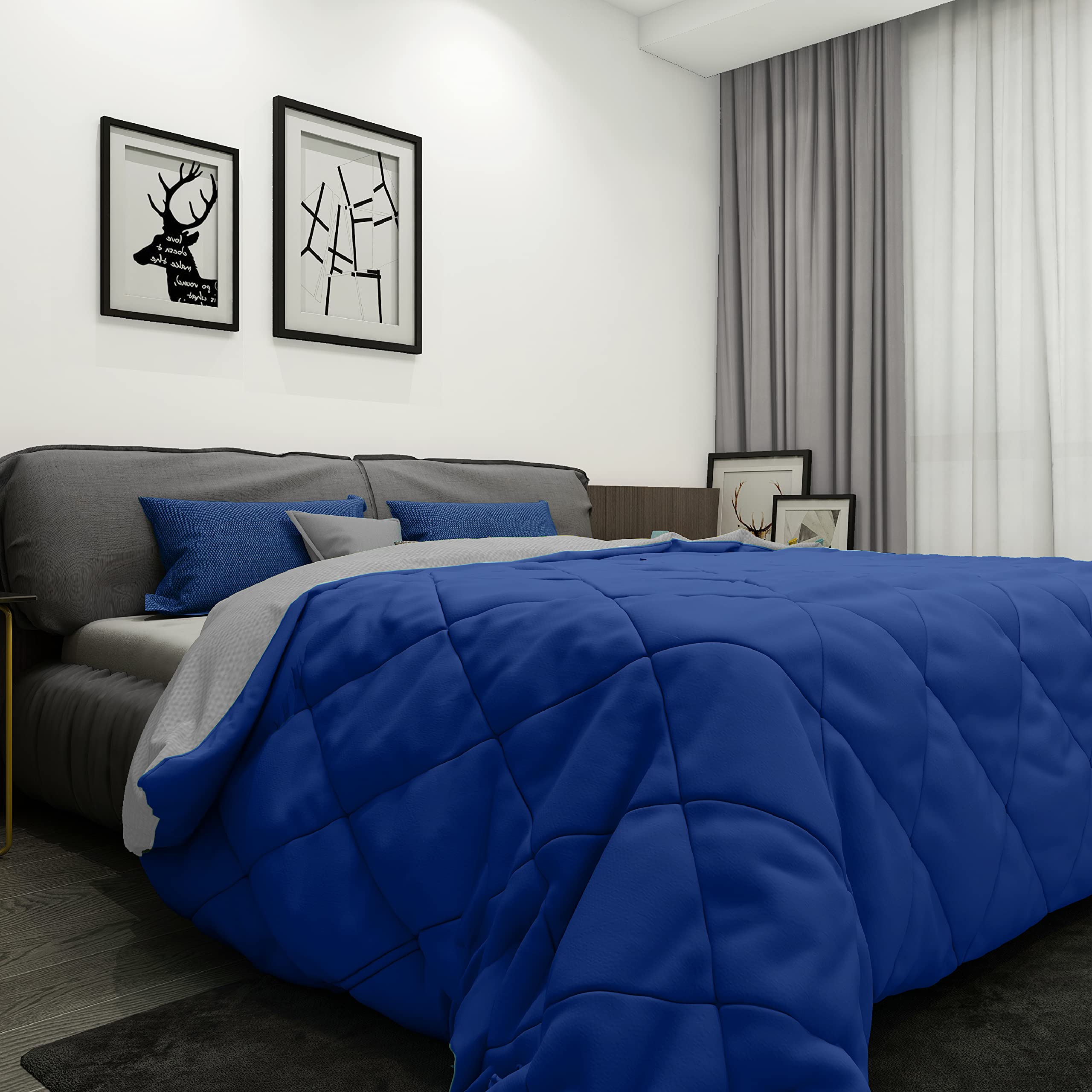 OAKNEST Ultra-Soft Microfibre Reversible Comforter for All Weather Size - Single (60" x 90") (Color : Navy Blue/Grey, 200 GSM)-image-31