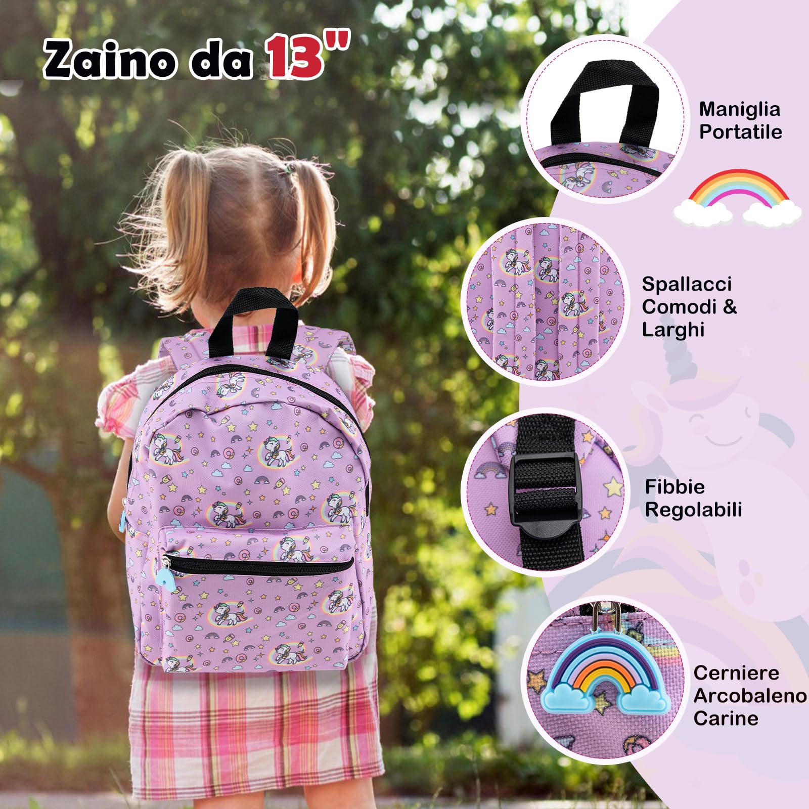RELAX4LIFE Set di Valigietta per Bambini da 5 Pezzi con Valigia da 38 cm a Mano, Zaino da 33 cm, Cuscino per il Collo, Borsa Pranzo Isolata, Etichetta, Valigia con Ruote Rigide (ROSA)