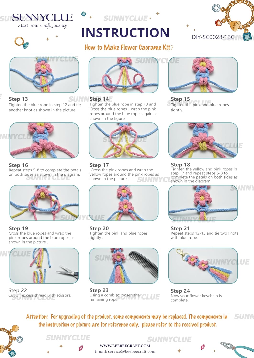 SUNNYCLUE 6 Sets Keychain Making Kits Flower Macrame Keychain Kits with Tassel Woven Keychain Kit Instruction Included Boho Macrame Kits for Beginners Adults Handbags DIY Hanging Ornament Decoration - Image 8