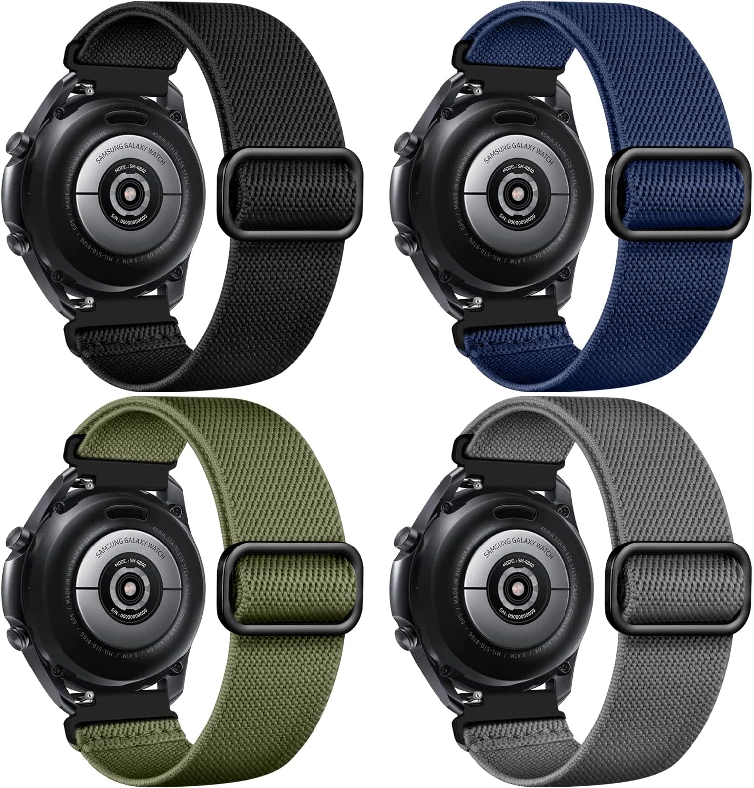 Easuny 4 Packs 22mm Watch Bands Compatible for Samsung Galaxy Watch 3 Band 45mm/Samsung Gear S3 Frontier/Galaxy Watch Band 46mm for Men, Soft Nylon Elastic Braided Breathable Watch Wristband