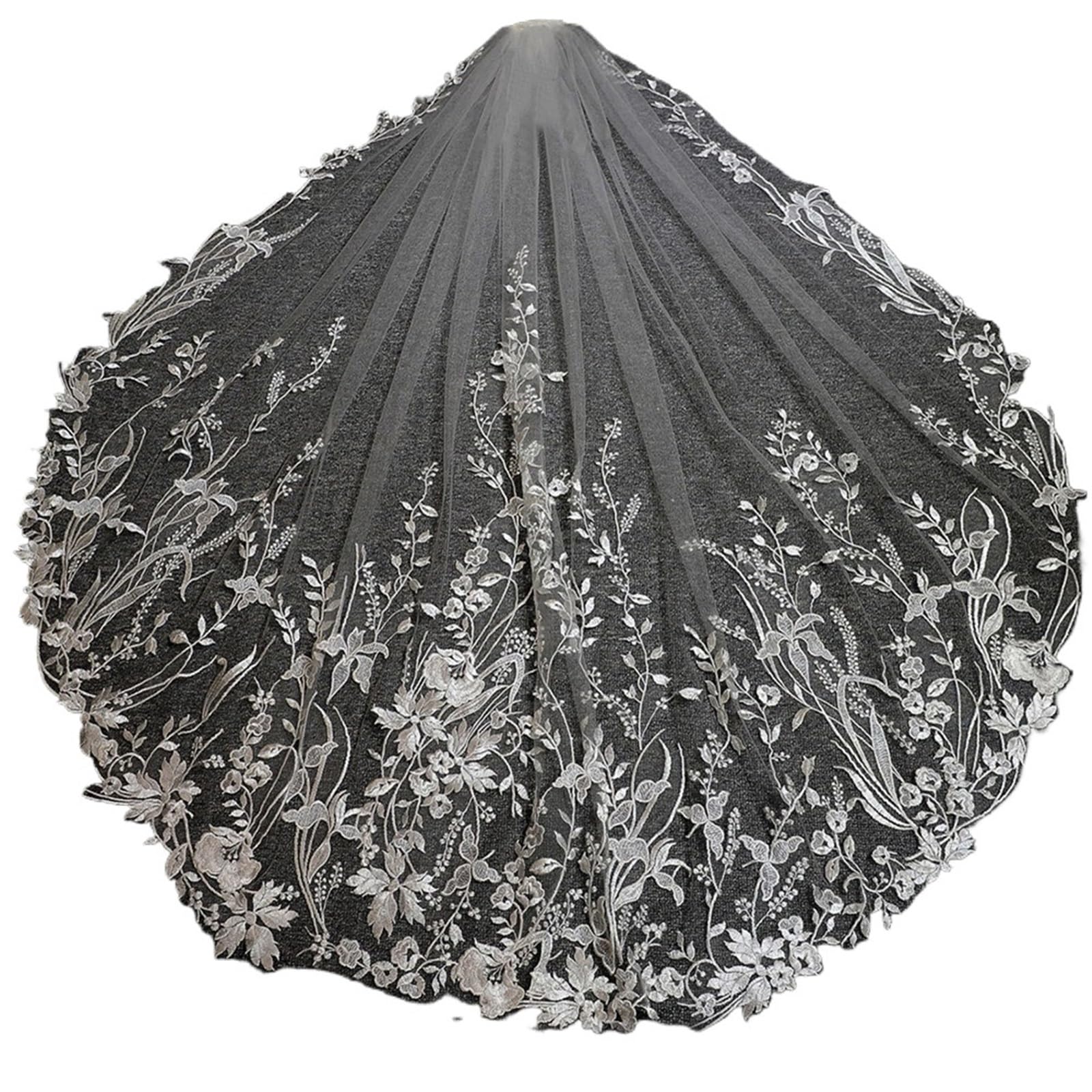 Velo da Sposa in Tulle di Pizzo | Pettine in pizzo bianco, avorio con 100 paillettes corte for la futura sposa(Ivory)