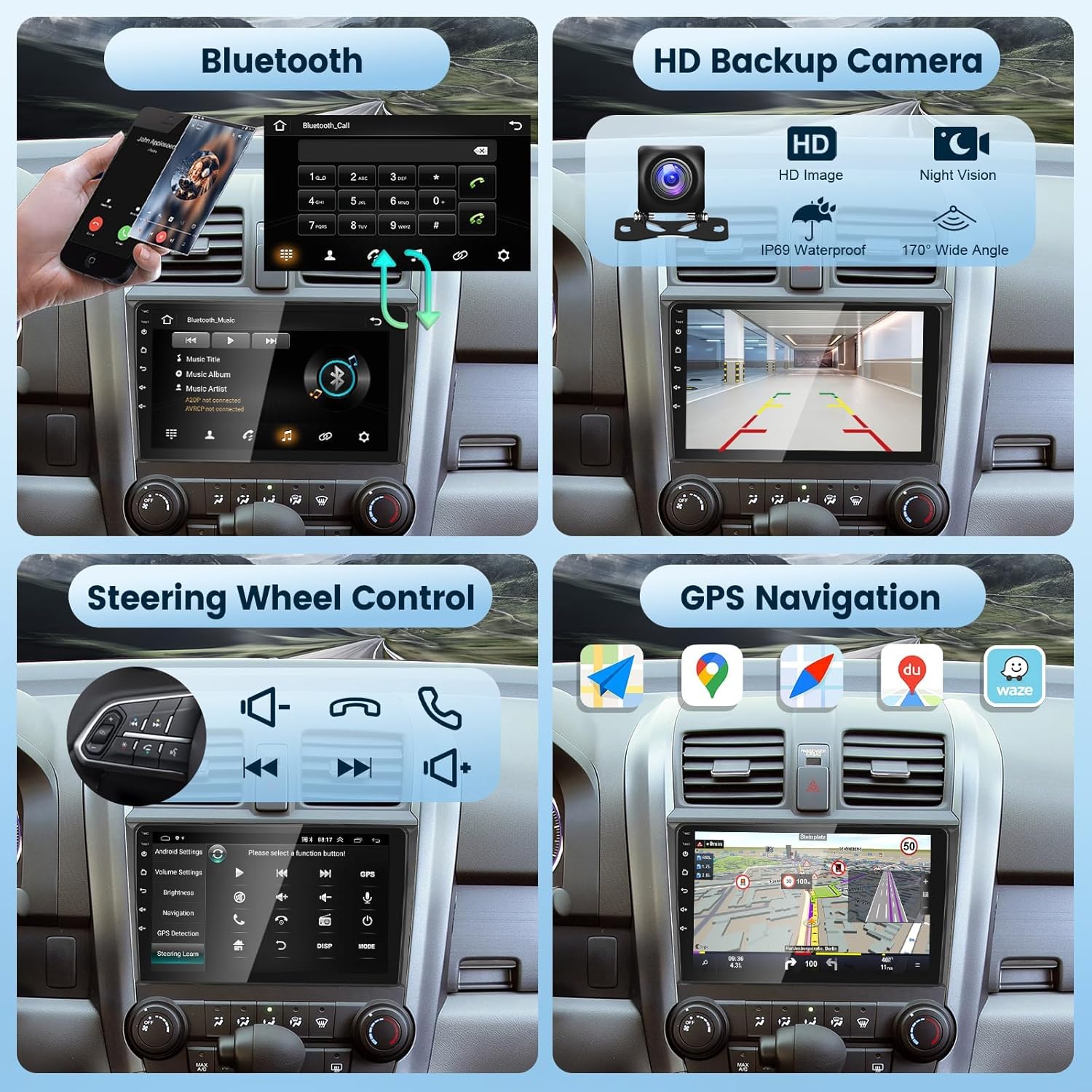 BLACK 9INCH 2 64G for Honda CRV 2007-2011 Android Car Stereo with Wireless Carplay/Android Auto, 9 Inch Touchscreen Bluetooth Car Radio Support WiFi GPS Navigation USB FM/RDS SWC HiFi Audio Backup Camera