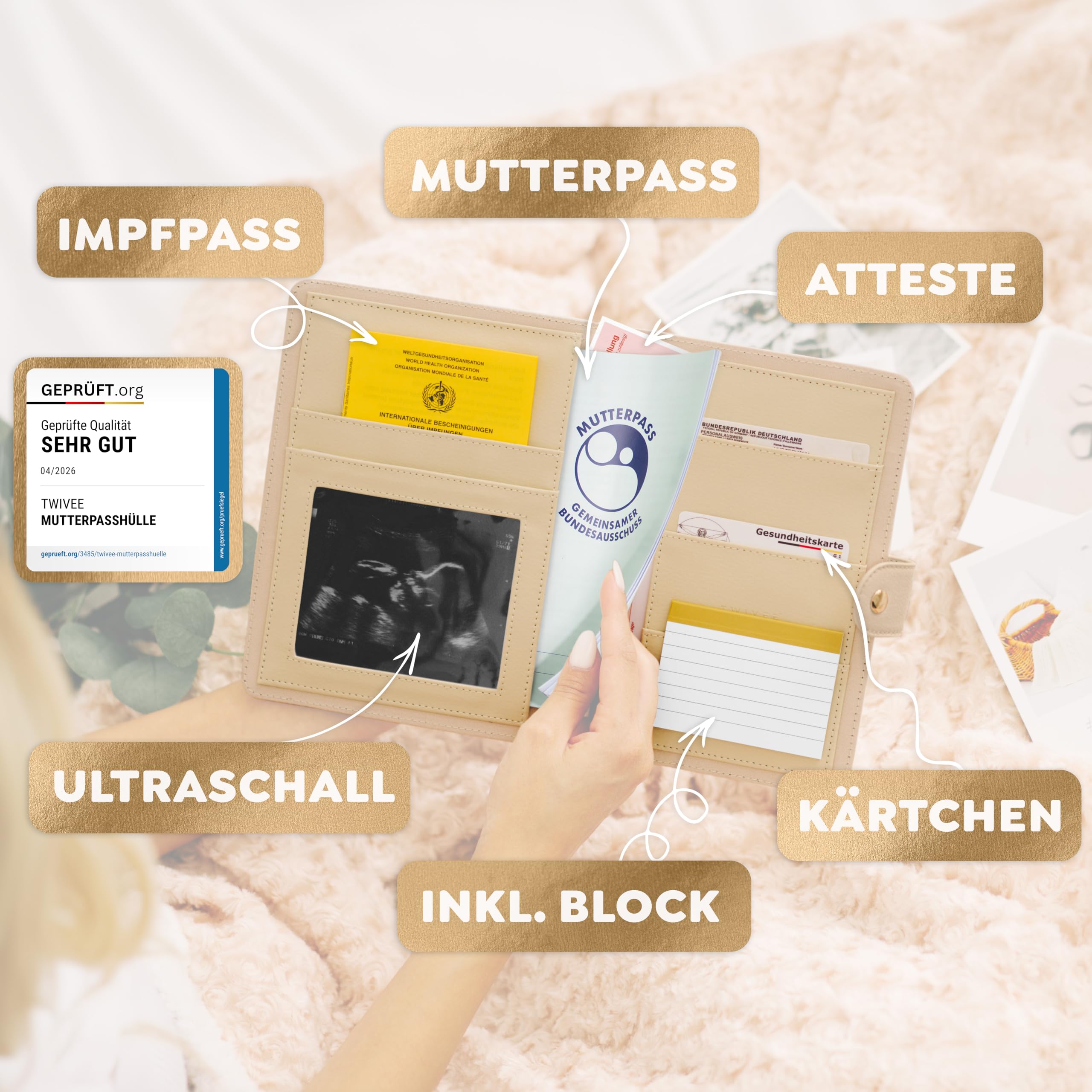 TWIVEE - Mutterpasshülle - Organizer mit Magnetverschluss - Mutter-Kind-Pass - Deutscher Mutterpass - Inkl. Notizblock und 8 Fächern