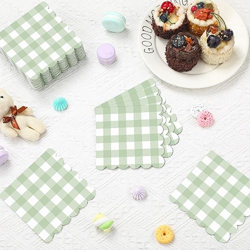 Miniatura 9 de 100 servilletas de cóctel festoneadas a cuadros, servilletas de papel grueso, servilletas festoneadas desechables para decoraciones de fiestas,