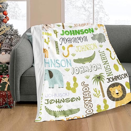 Miniatura 3 de Mantas de bebé personalizadas con nombre, manta con nombre de animales de safari, manta de selva, manta personalizada para bebé recién nacido, manta