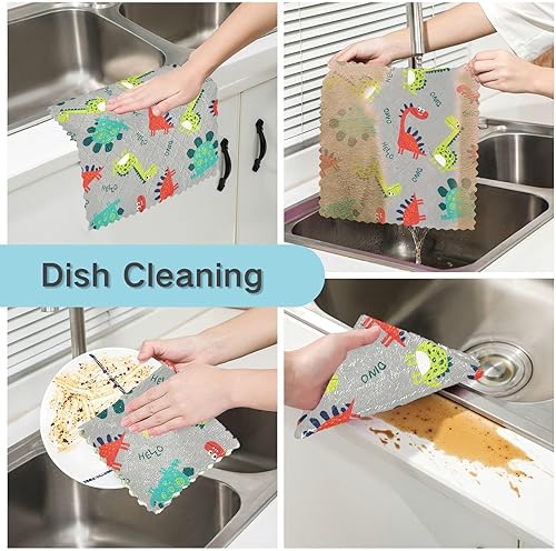 Miniatura 2 de Cute Dinosaur Colorful Soft Print Kitchen Microfiber Towels Absorbent 6 Pack Cooking Towels for Restaurant Table