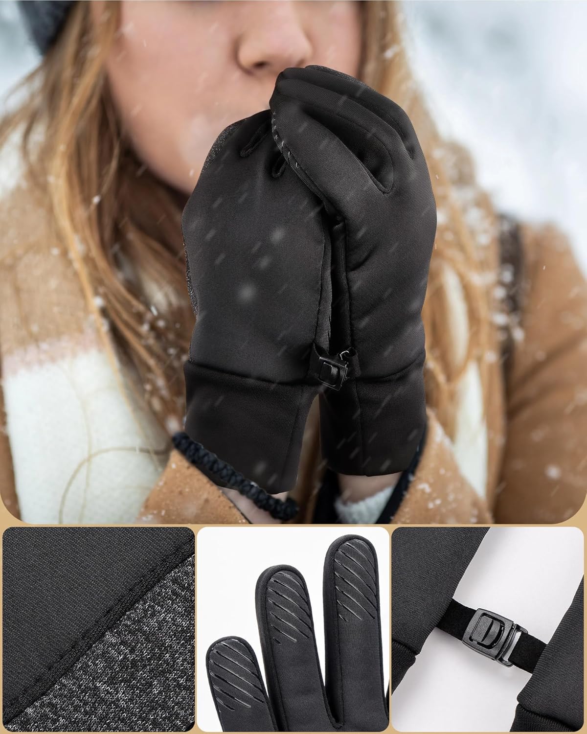 GXCROR Winter Gloves Women Men Ski Snow Gloves Liner Thermal Warm Fleece Touch Screen - Image 4