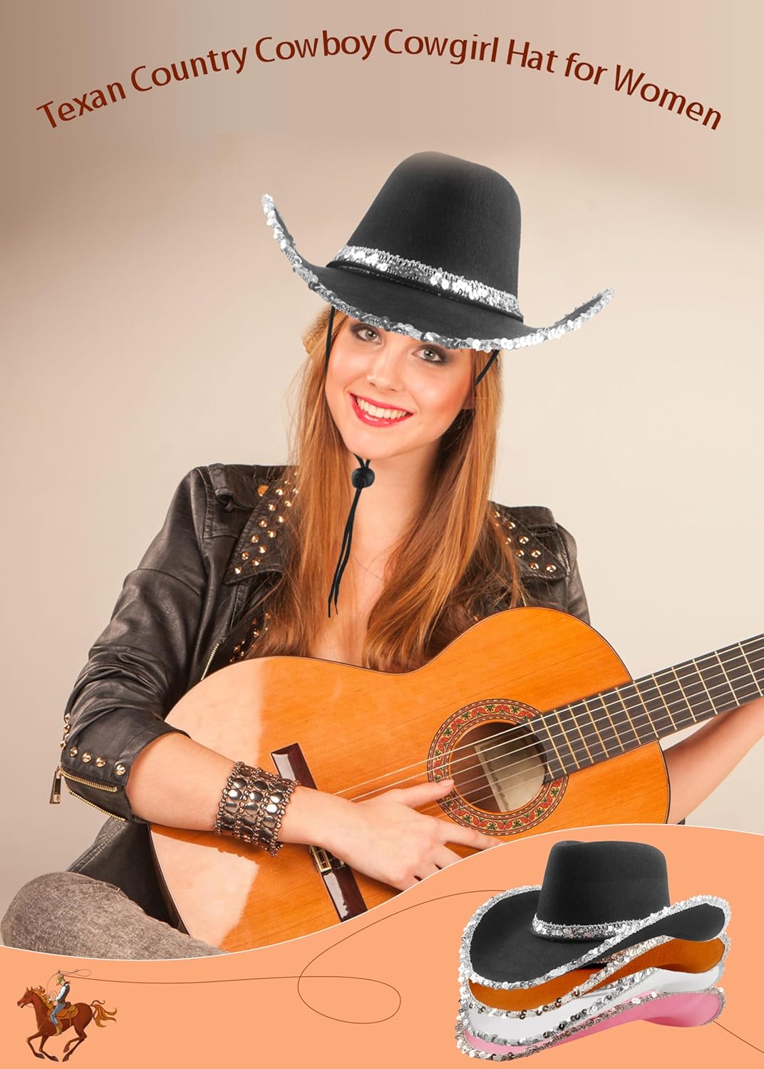 4 Pack Adult Sequin Cowboy Hat Western Cowgirl Hat Texan Country Cowboy Hatsfor Women Fancy Dress Accessory - Image 7