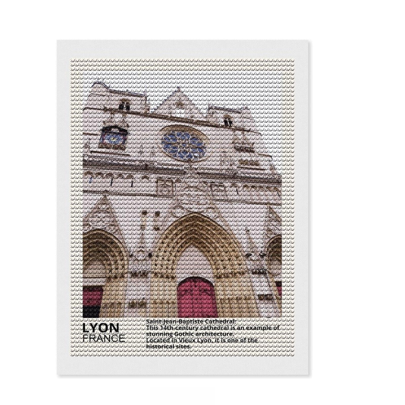 Junmoney Lyon France Full Drill Diamond Painting Kit 12"x16", for Women, Stress Relief Craft, Aesthetic Room Decor, Birthday Gift