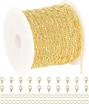 YOUBEIYEE 32.8 Feet 18K Gold Plated Chain for Jewelry Making | Twist Chain Link for Women Necklace Bracelet DIY Jewelry Chains Bulk with Jump Rings and Lobster Clasps