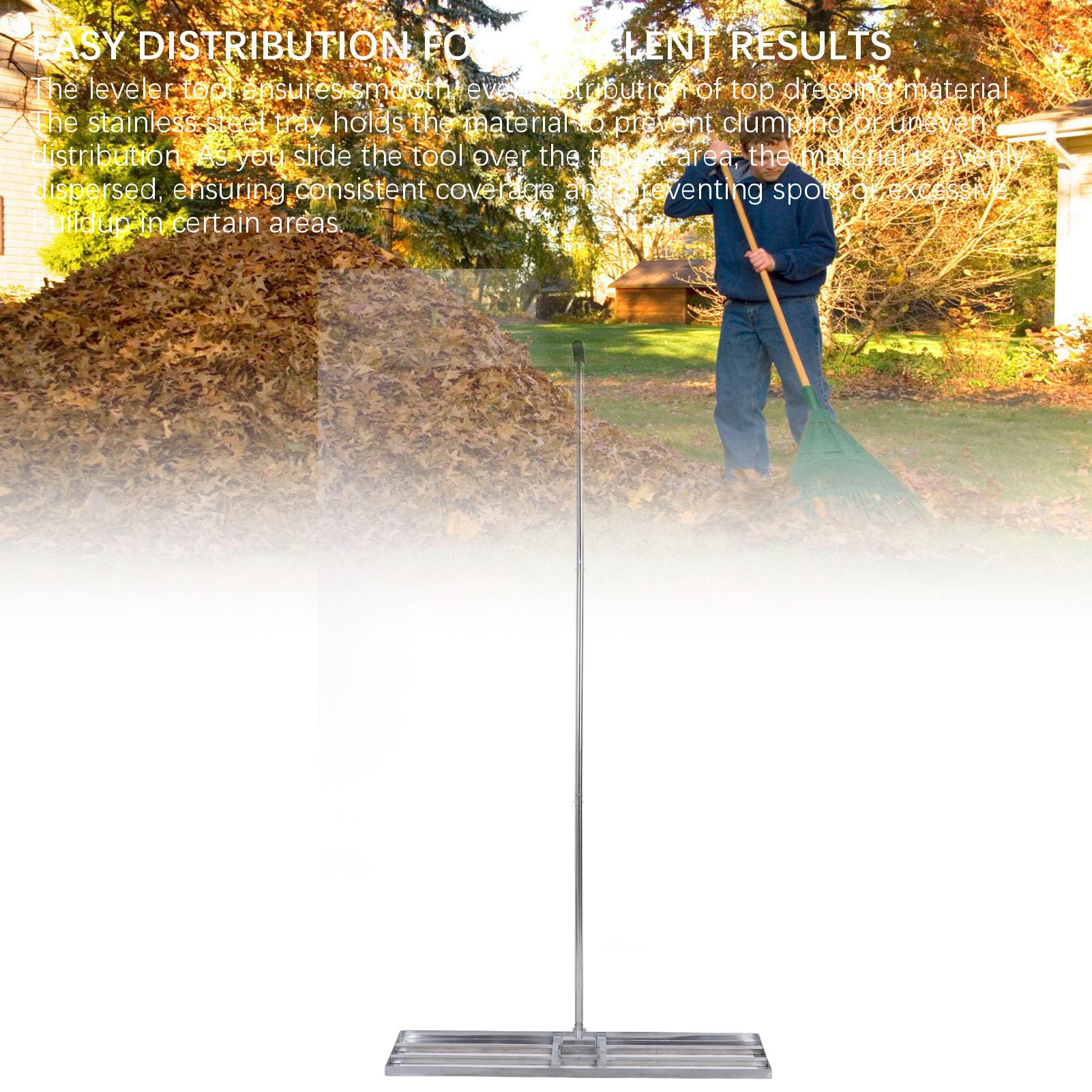 Rastrillo nivelador de césped de acero inoxidable, promueve el crecimiento del césped, permite cubrir un área más grande cada vez, herramienta de mantenimiento del césped para patio, jardín