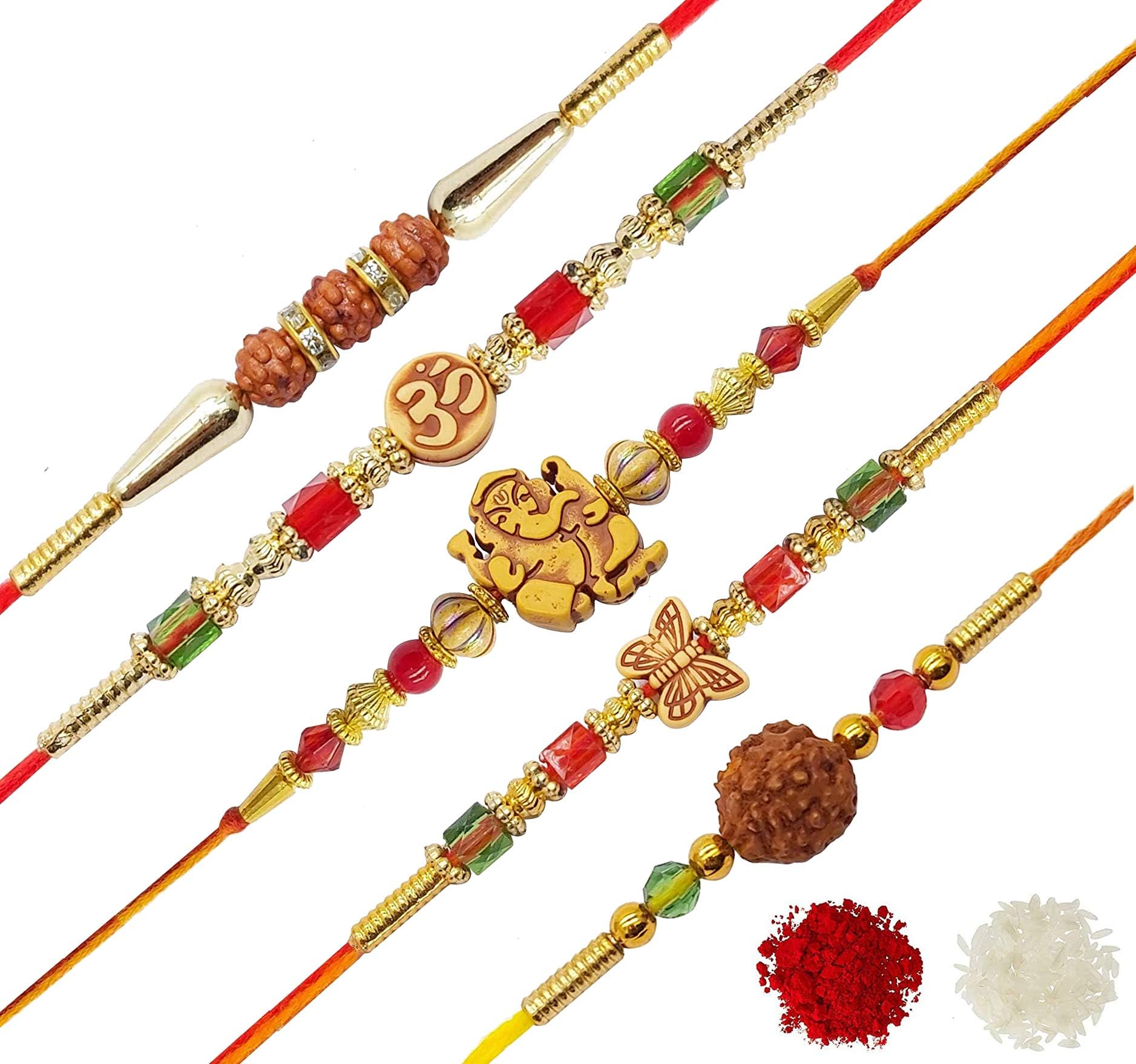 YouBella Rakhi for Brother Jewellery Designer Bracelet Rakhi Set Combo of 5 for Brother, Rakhee for Bhaiyya/Bhai/Brother, 7 inch, Fabric, no gemstone