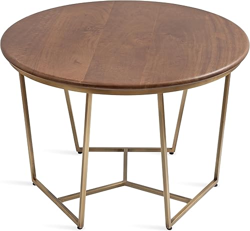 Miniatura 8 de Kate and Laurel Solvay - Mesa auxiliar redonda de mediados de siglo para sala de estar con base geométrica y diseño de materiales mixtos, 26 x 26 x