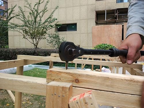 Miniatura 5 de MacWork Mango de trinquete de doble cabeza de 12 pulgadas y 38 pulgadas, llave de trinquete telescópica negra con función de martillo