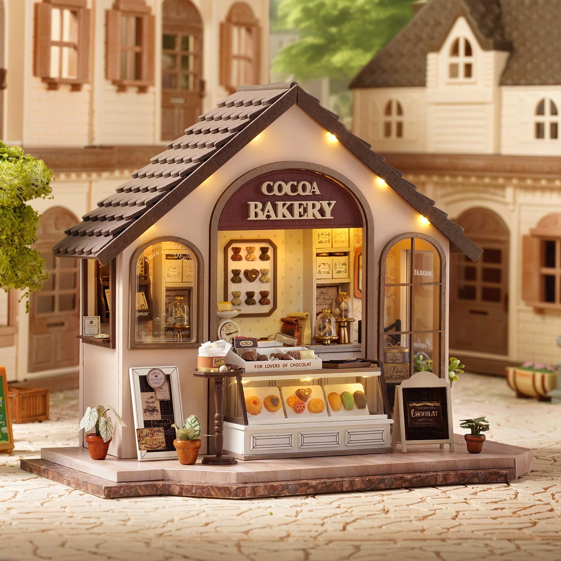 CUTEROOM Zestaw do samodzielnego montażu miniaturowego modelu z drewna – zestaw do budowy miniaturowej piekarni, idealny jako dekoracja domu, miniaturowy zestaw do budowy domu (Leisurely Bakery)
