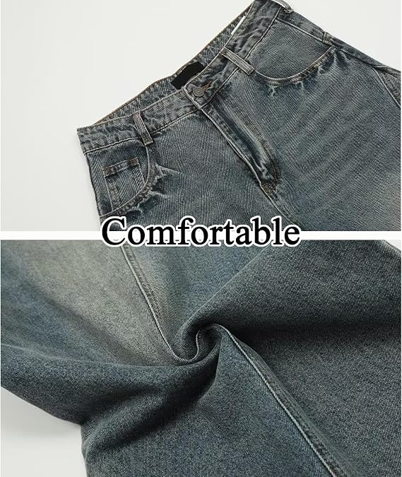 Womens Baggy Jeans Vintage Oversized Pants Aesthetic Hip Hop Jeans Denim Graphic Jean Grunge Pants