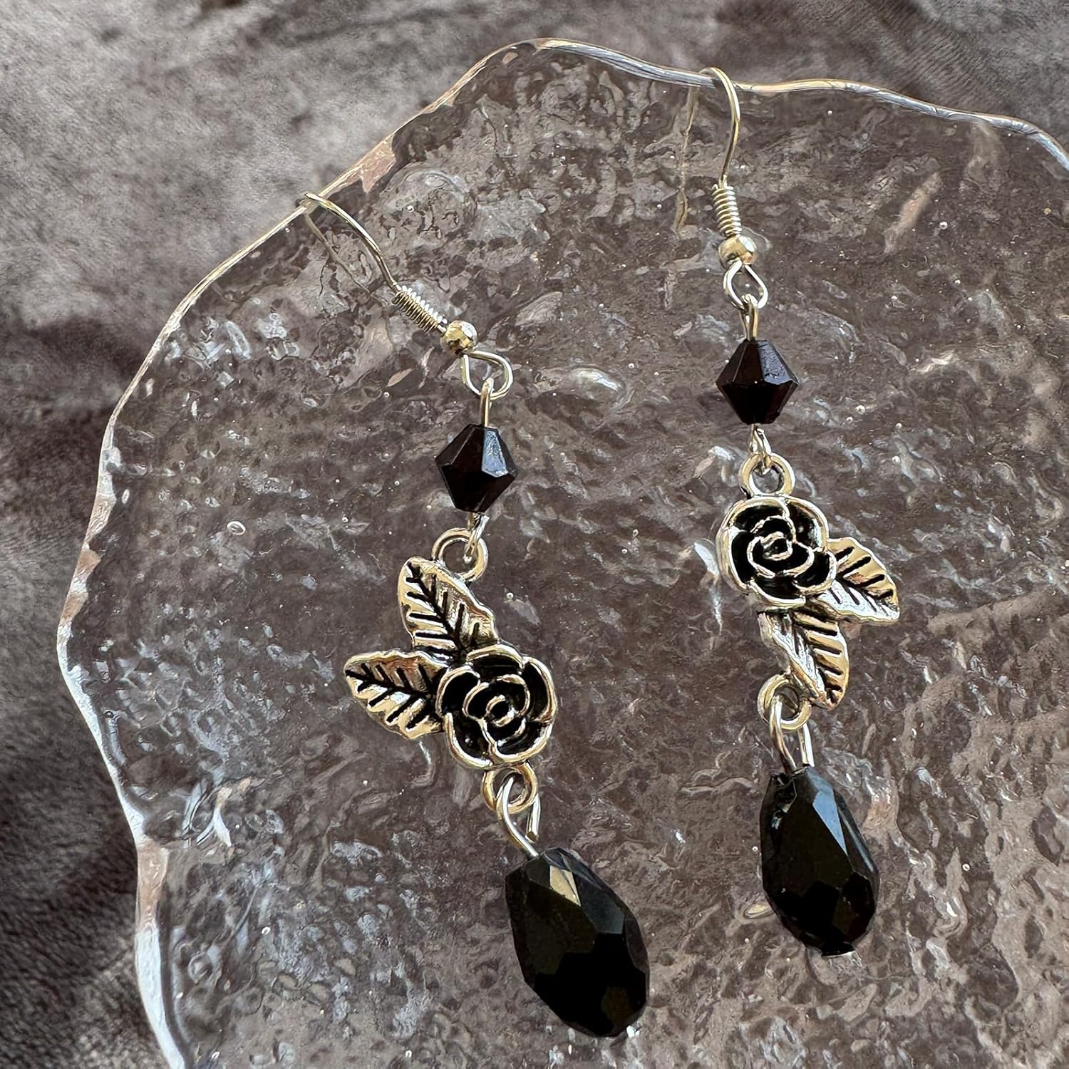 Vintage Rose Flower Earrings Rose Dangle Earrings for Women Gothic Black Rose Flower Drop Earrings Statement Jewelry - Image 5