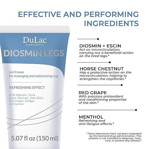 Miniatura 4 de Dulàc - Diosmin Legs 5.07 fl oz - Tratamiento de venas varicosas para piernas, crema de gel para circulación y arañas vasculares, efecto refrescante