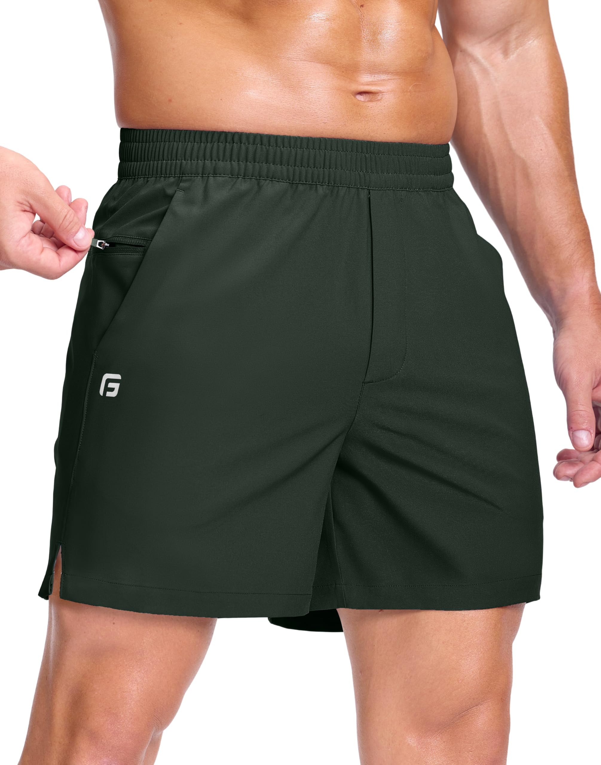 GGJ Men's Lightweight Athletic Shorts with 2 Zipper Pockets 7"/9"/5" Gym Workout Running Quick Dry Tennis Shorts for Men