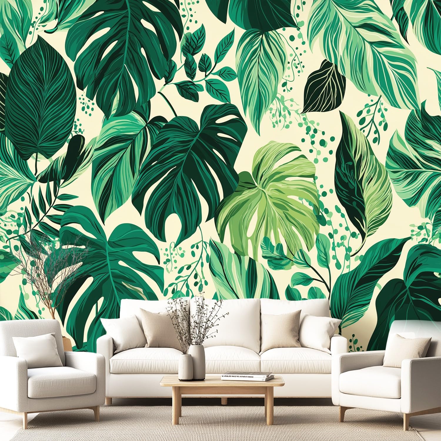 Générique Tapeta botaniczna, świeża, zielona panoramiczna tapeta monstera, liana do salonu sypialnia olbrzymia salon, dekoracja ścienna do salonu sypialni