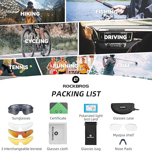 Miniatura 6 de ROCKBROS Gafas de ciclismo polarizadas con 4 lentes intercambiables gafas de sol de béisbol para hombres y mujeres UV400