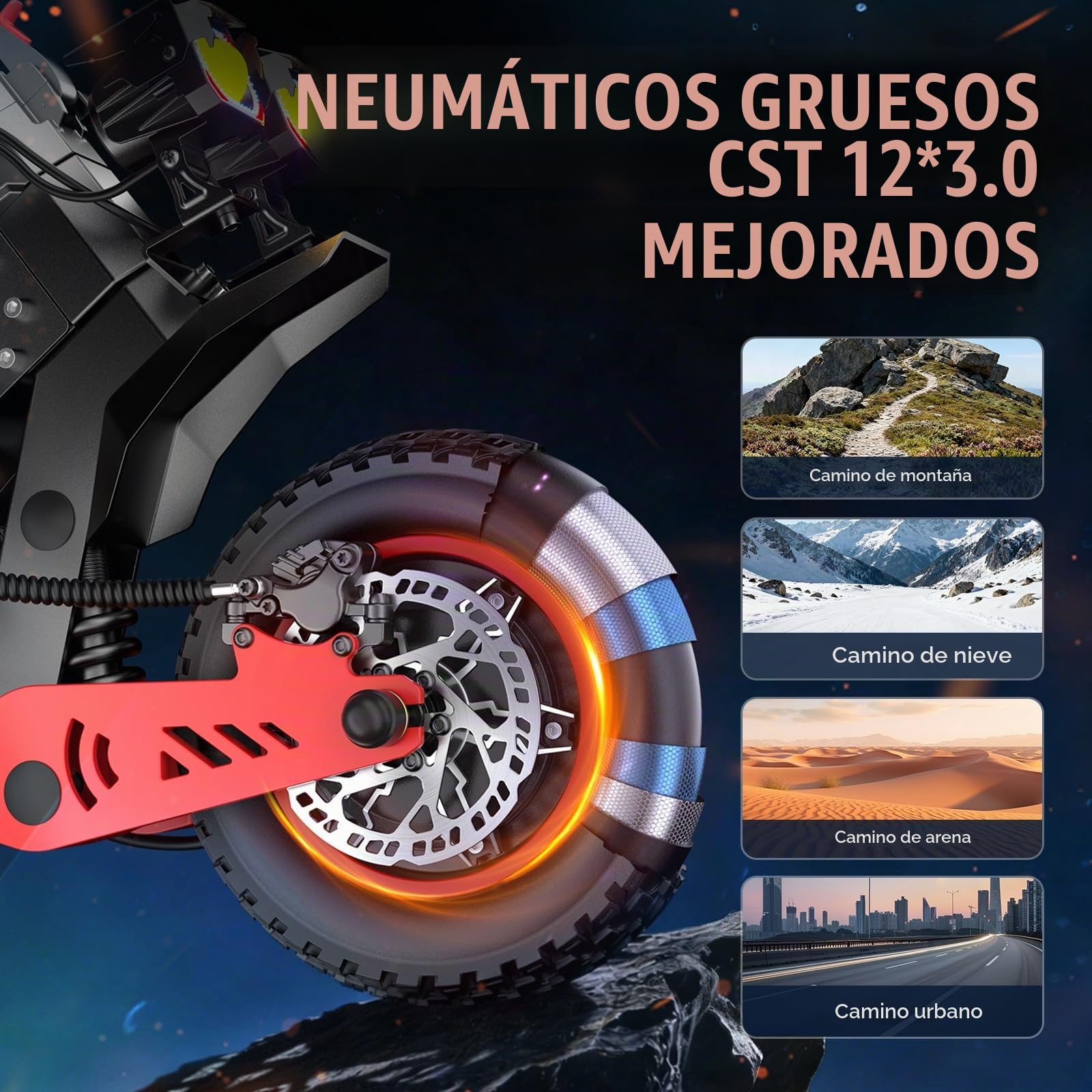 HWWH P10 Patinete Eléctrico Doble Motor | Batería Litio 60V 28Ah, Autonomía 70-80km, Carga máxima 150kg, Ruedas inflables 12", Frenos hidráulicos dobles
