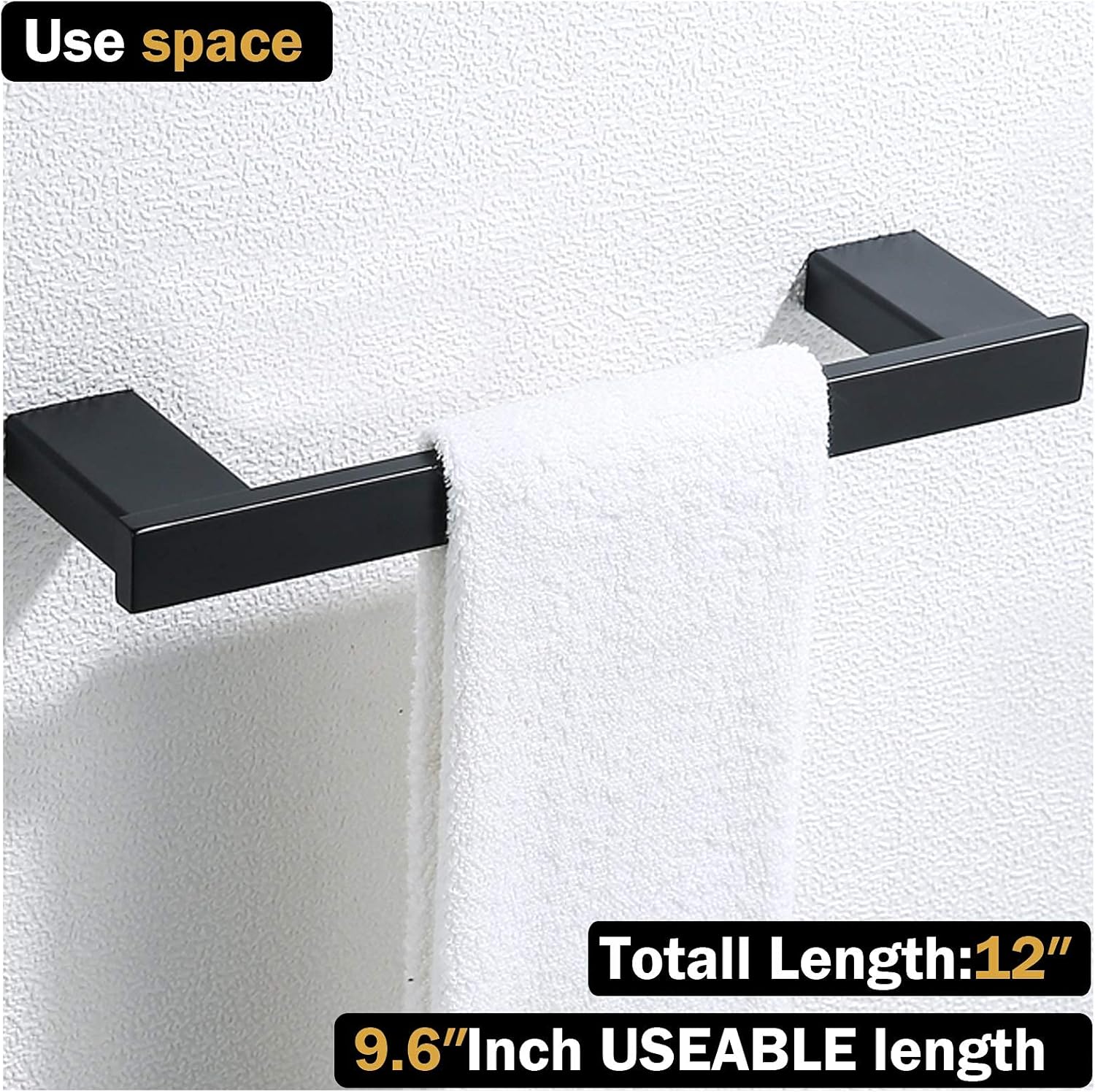 RANDOM 12 inch Matte Black Towel Bar Modern Hand Towel Holder Wall Mounted SUS304 Stainless Steel Towel Rack for Kitchen,Bathroom Hardware Accessories Contemporary.96009-2-12MB