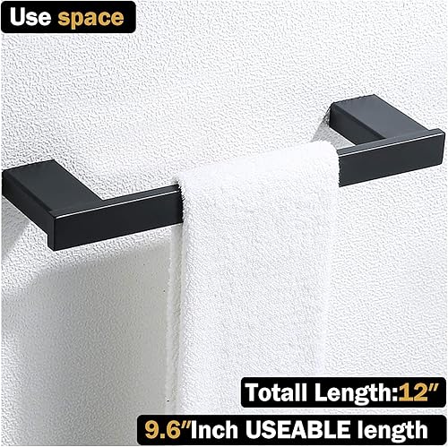 Miniatura 4 de RANDOM Toallero de mano moderno de 12 pulgadas negro mate montado en la pared SUS304 de acero inoxidable para cocina, accesorios de baño