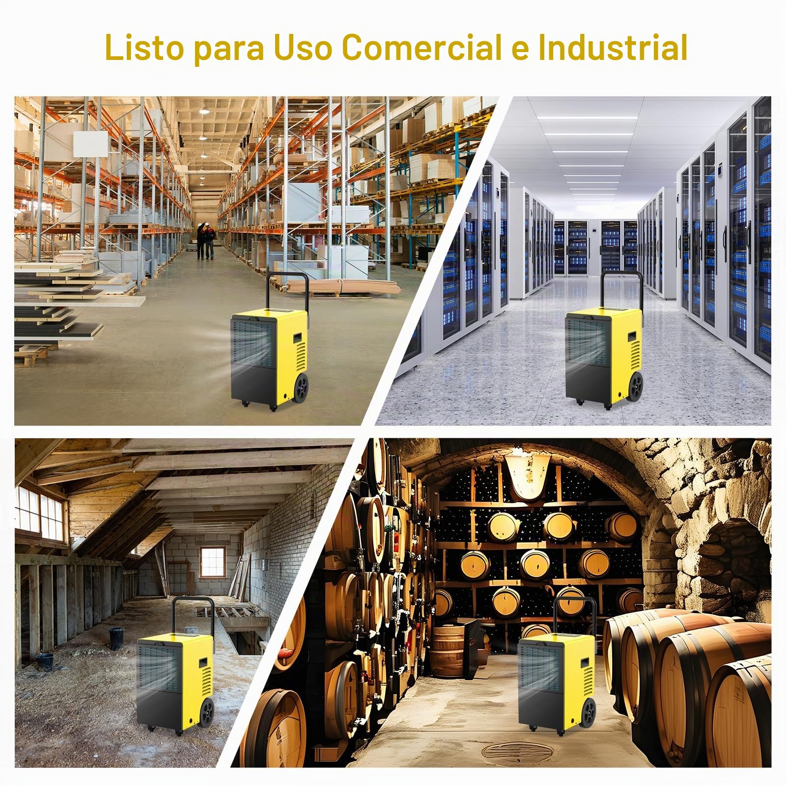 Deshumidificador Industrial Profesional 30 L/24 h, Depósito de 7 L | Deshumidificador Profesional para Sótanos, Obras hasta 90 m²/230 m³, contra la Humedad y el Moho