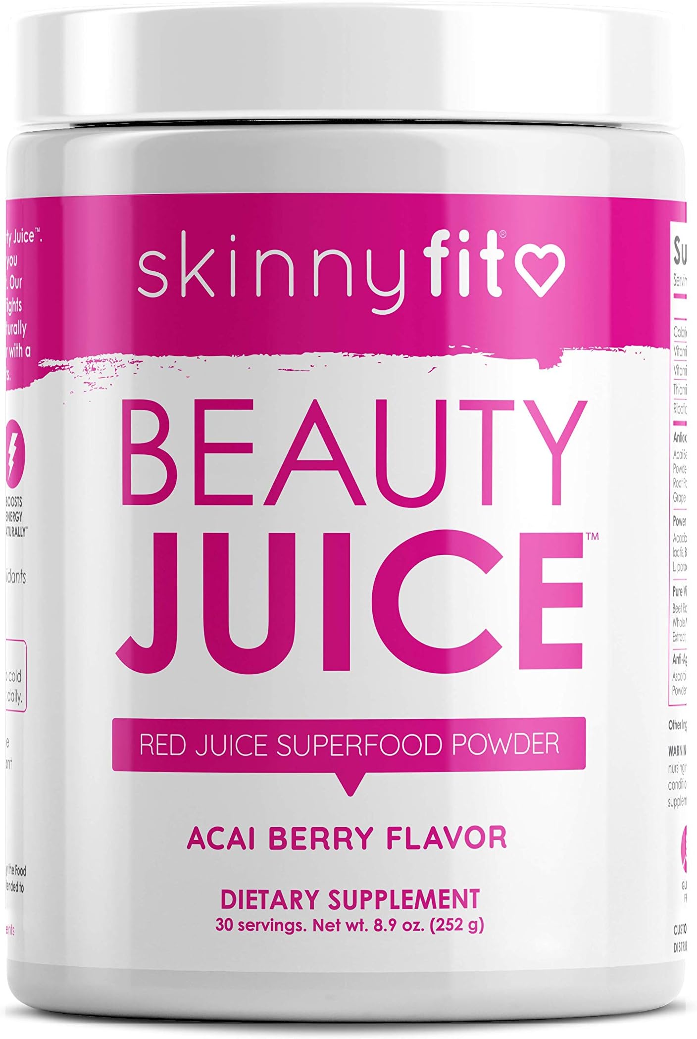 SkinnyFitBeauty Juice, Red Superfood Powder, Acai Berry Flavor - Anti-Aging, Aids in Digestion, Helps Boost Mood & Immunity, Prebiotics & Probiotics, 30 Servings