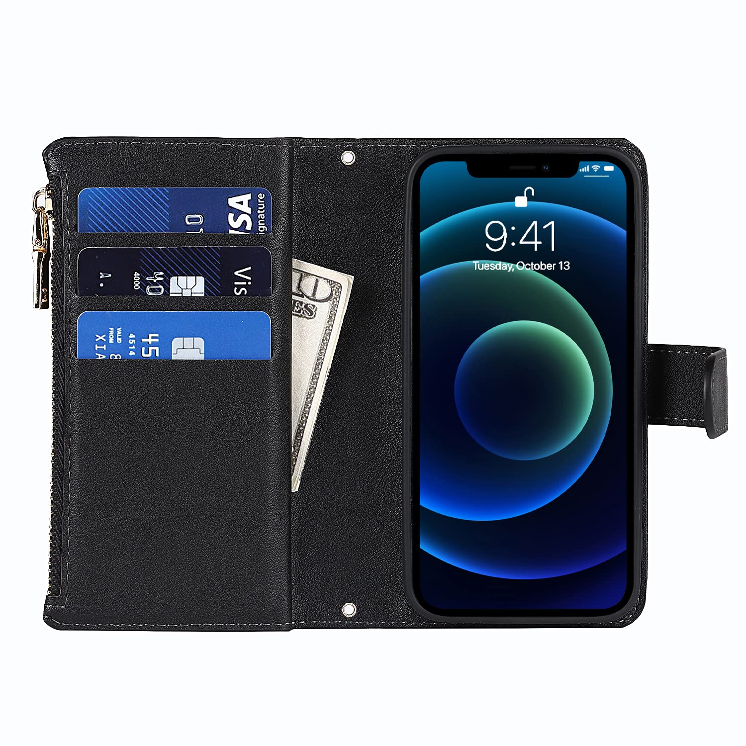 S. Dawezo Cover iPhone 12 Mini, Custodia Libro Pelle Flip Portafoglio con Funzione di Supporto Carte Portacellulare Magnetica per iPhone 12 Mini– Blu