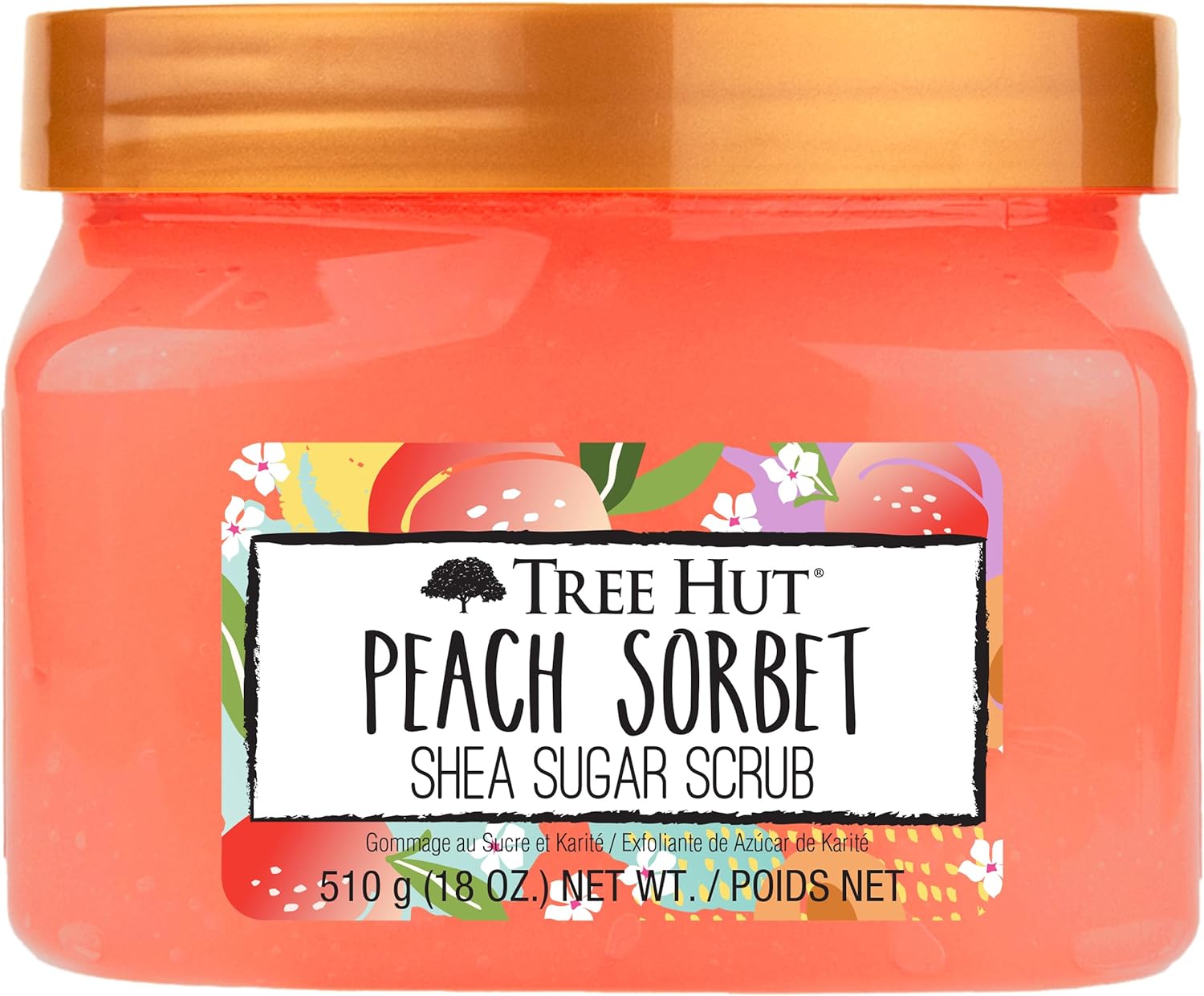 Tree Hut Peach Sorbet Shea Sugar Scrub, Exfoliating, Hydrating & Moisturizing Body Scrub with Shea Butter & Nourishing Essential Oils, Smooth & Soften Skin, 18 oz