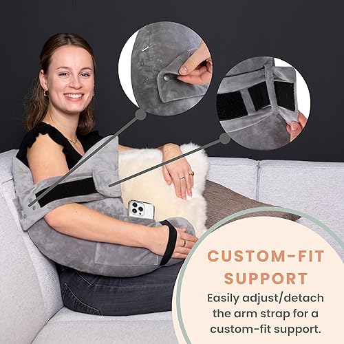 Miniatura 4 de MOYOAMA Paquete de almohada de puño rotador con bolsillo + camisas poscirugía para hombres - Almohada poscirugía de hombro para dormir, almohada de