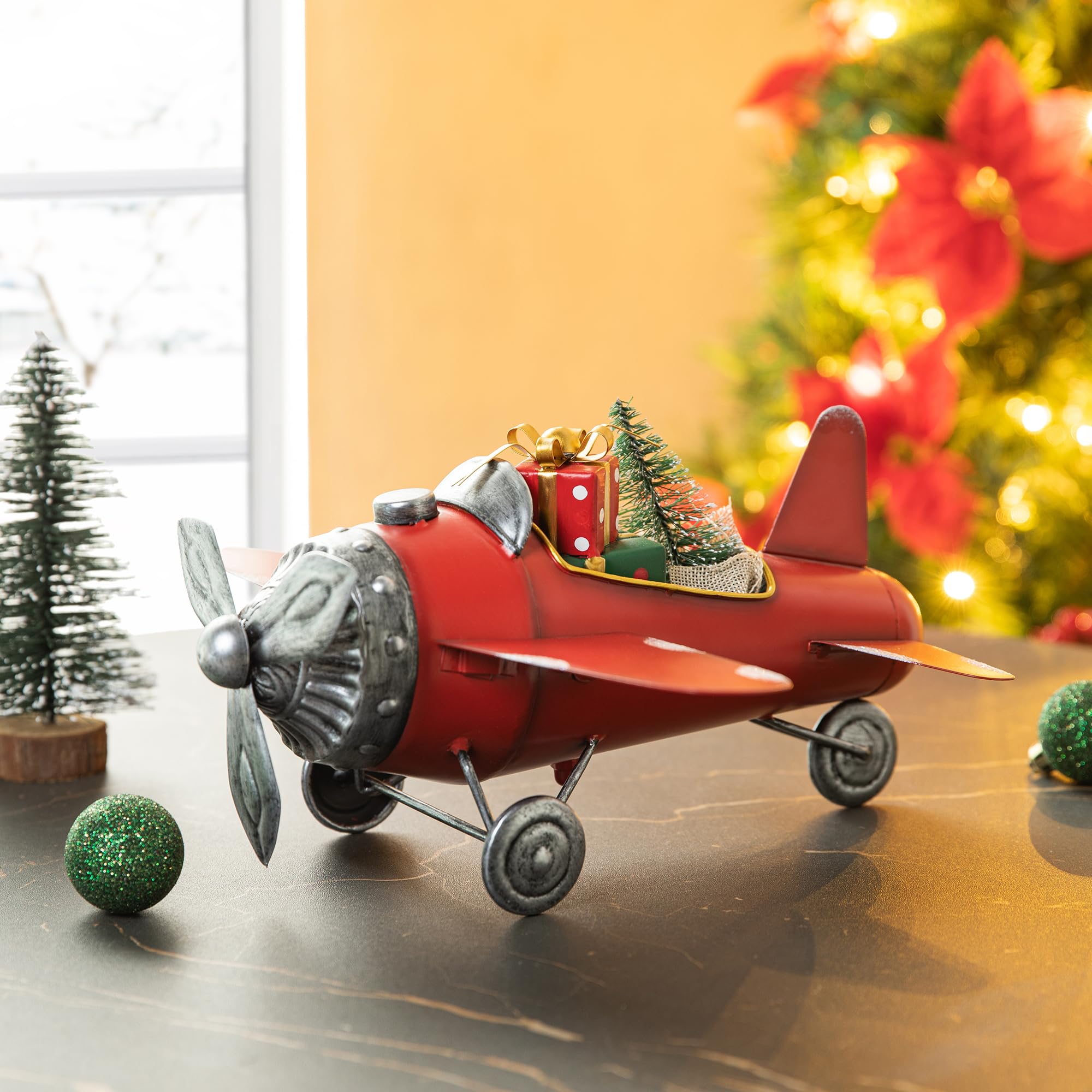 小物入れ Decoration Plane Amazon.com: Glitzhome 14”L Metal Christmas Airplane with Gifts